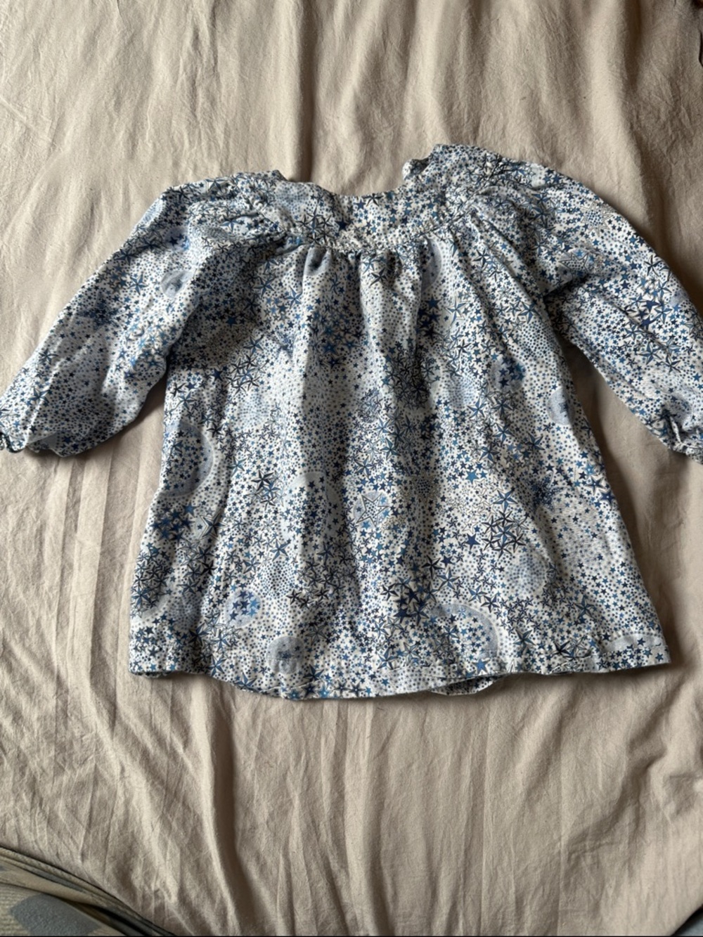 Tartine et Chocolat White and Blue Floral Long-Sleeve Peasant Top